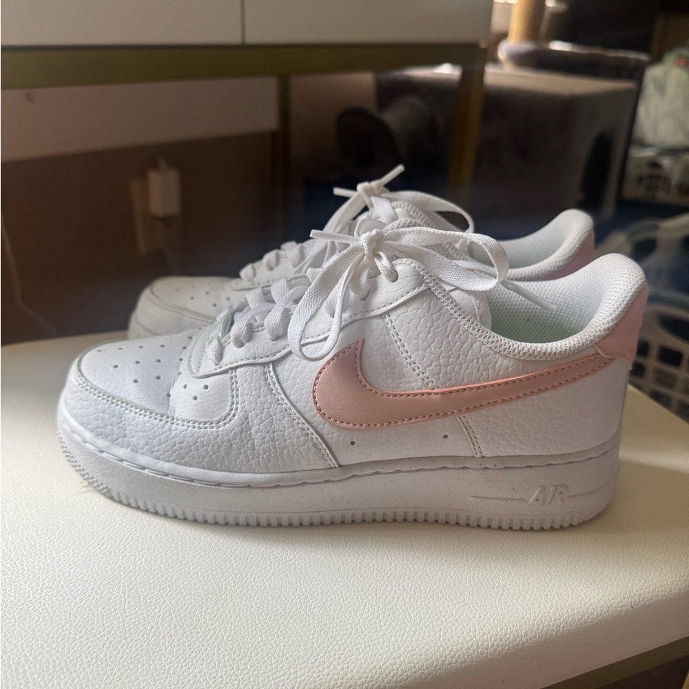 Nike White and Pink Air Force 1 Sneakers
